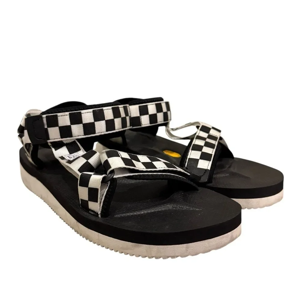 Suicoke Black White Checkered Straps Vibram Sole Sandals Men’s Sz 8 Women’s 10